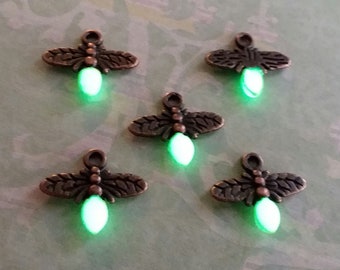 Glowing Firefly Charms, Copper with White Abdomens, 5 per pack