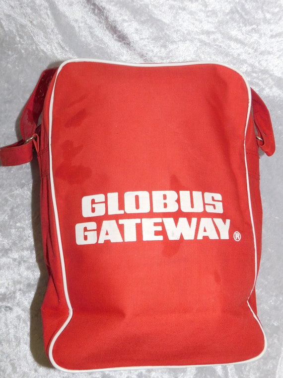 vintage globus gateway red white canvas travel lug