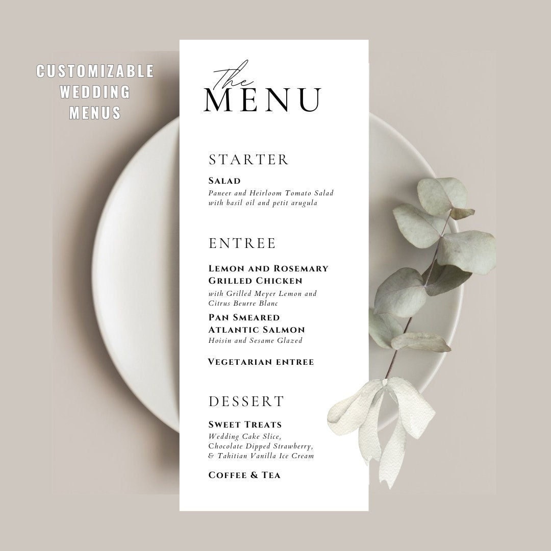 Bulk - Elegant Wedding Menus - Customizable - Etsy