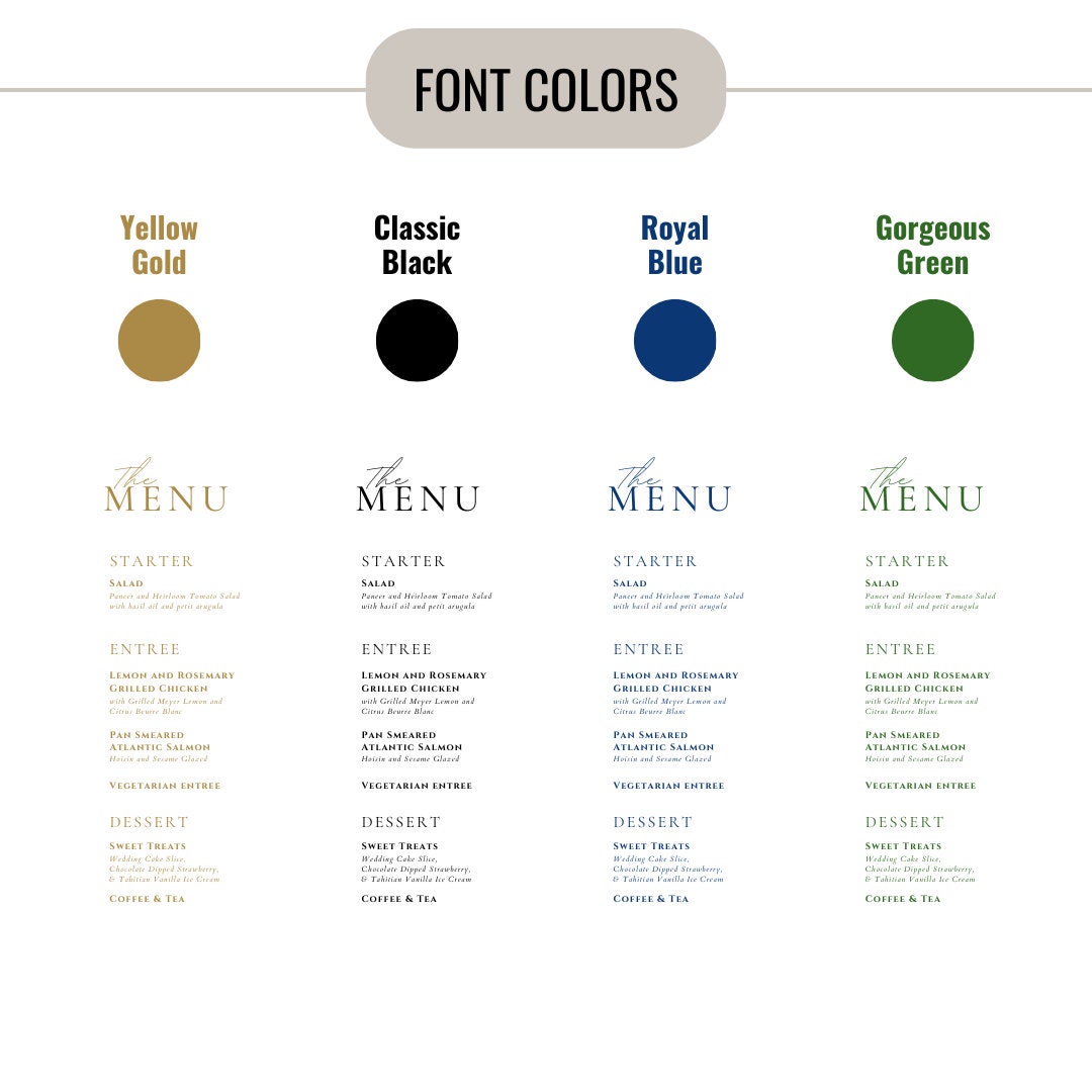 Bulk - Elegant Wedding Menus - Customizable - Etsy UK