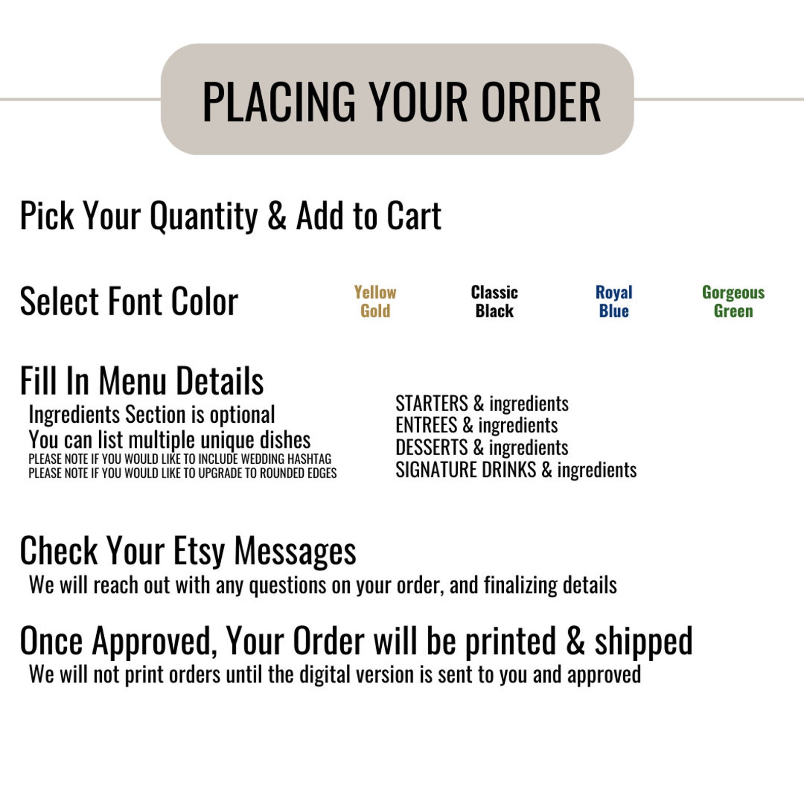 Bulk - Elegant Wedding Menus - Customizable - Etsy