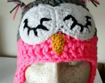Cute Sleepy Owl Crochet Hat