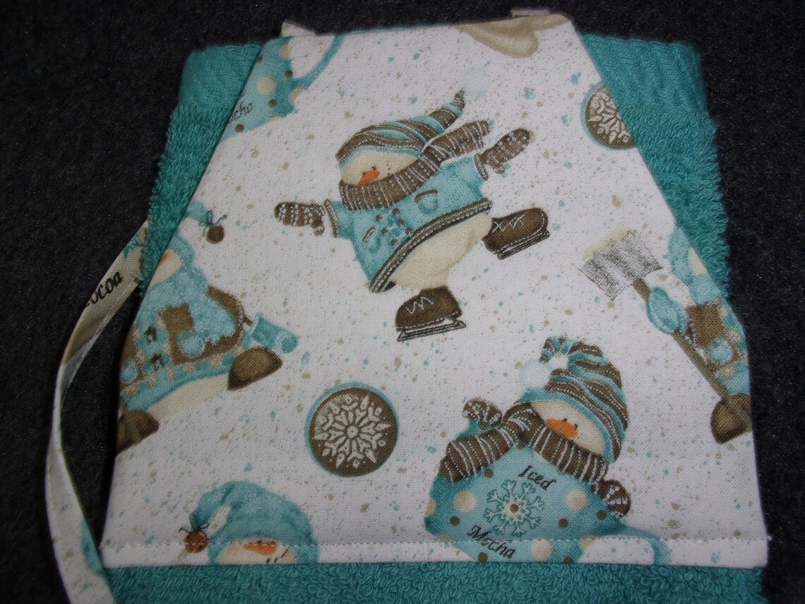 Blue Snowman Kitchen Towel Hanging Tie Towel Snowman Towel Etsy