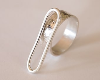 Geometric Hammered Handmade Sterling Silver Ring with Matte and Gloss Finish.
