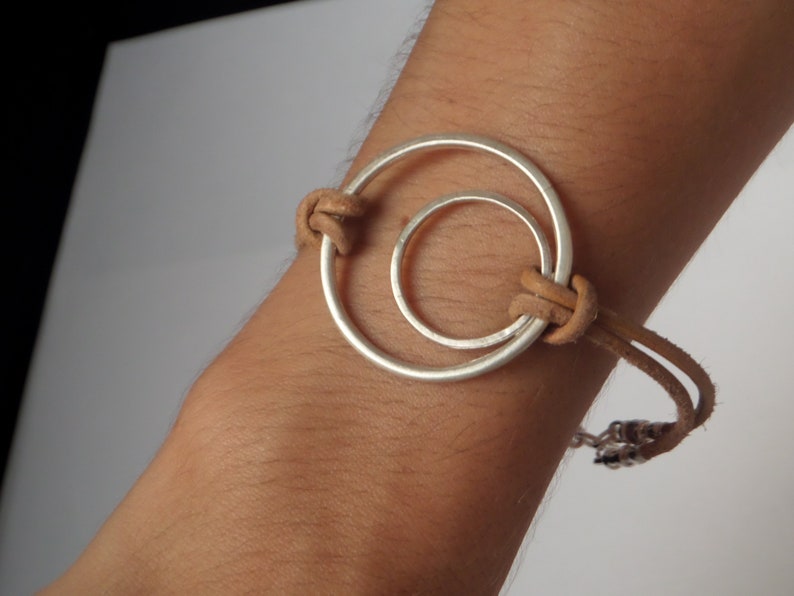 Boho Bracelet with Geometric Sterling Silver Figure and Leather Cord