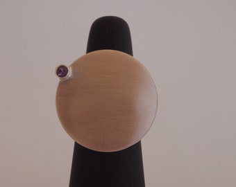 Circular Adjustable Size Sterling Silver Ring with Soft Violet Semi Precious Stone with Matte Finish