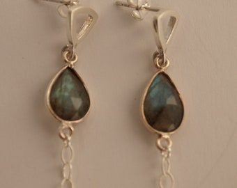 Elegant Long Sterling Silver Earrings with Labradorite