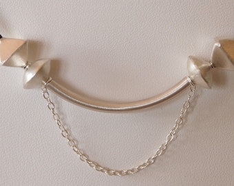 Modern Necklace in Sterling Silver with Matte Finish and Leather Cord