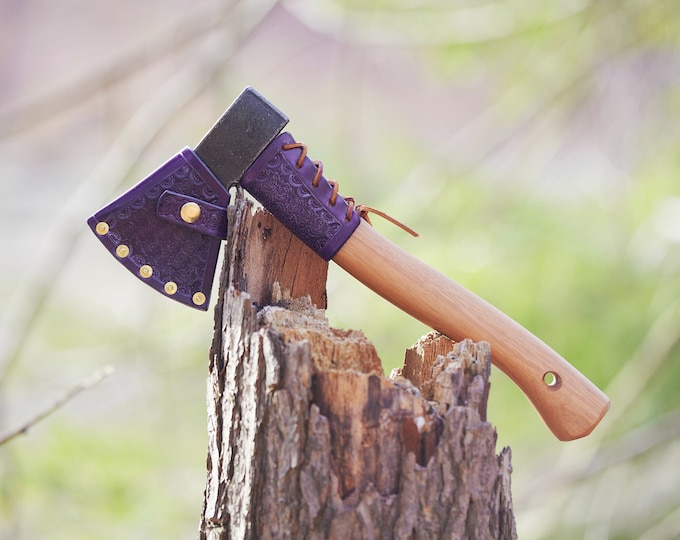 Prandi Hatchet with Purple Leather Sheath