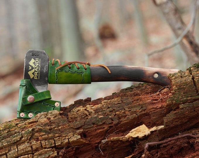 Prandi Hatchet with Green leather Sheath