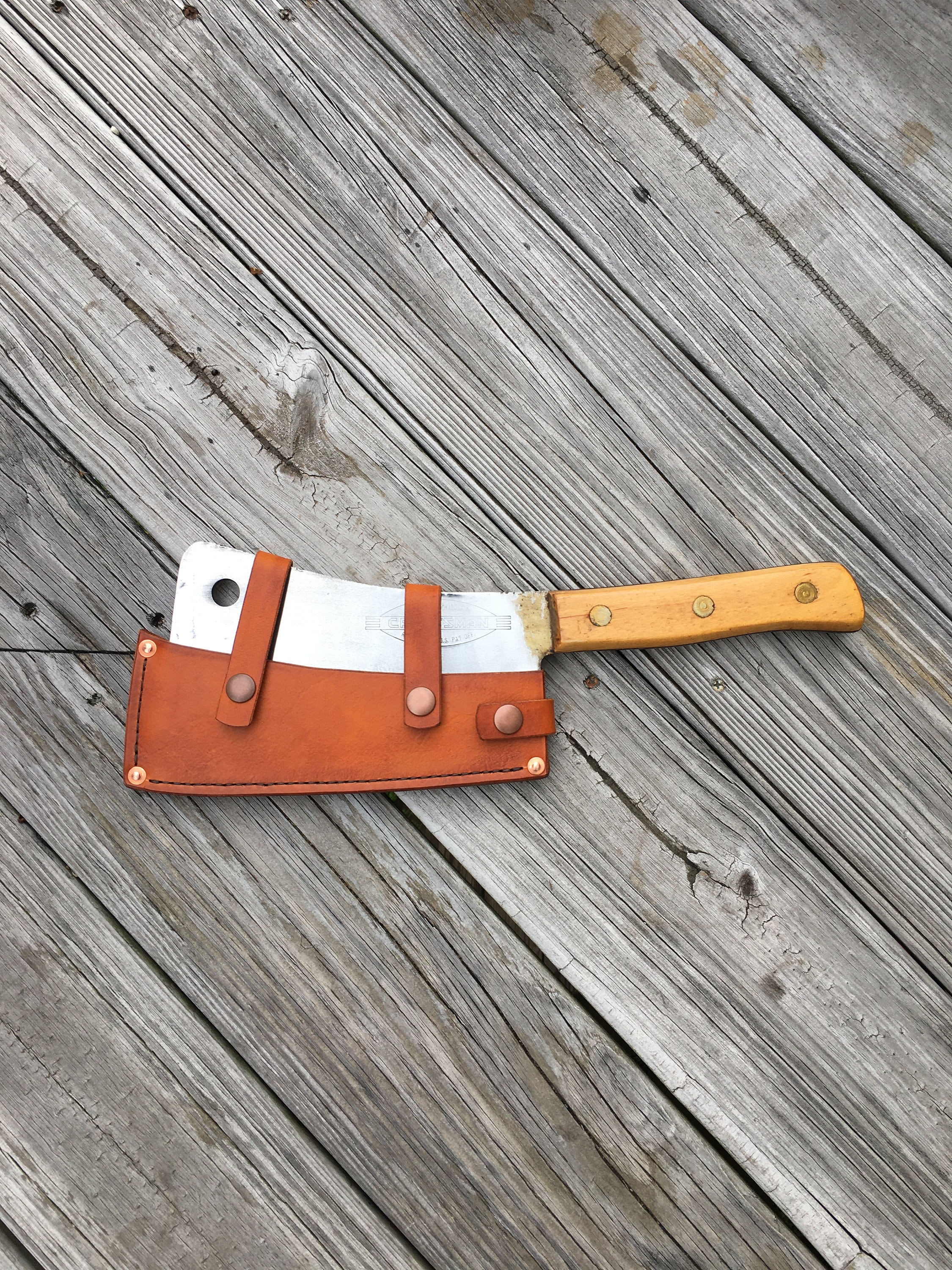 Vintage craftsman meat cleaver with leather sheath