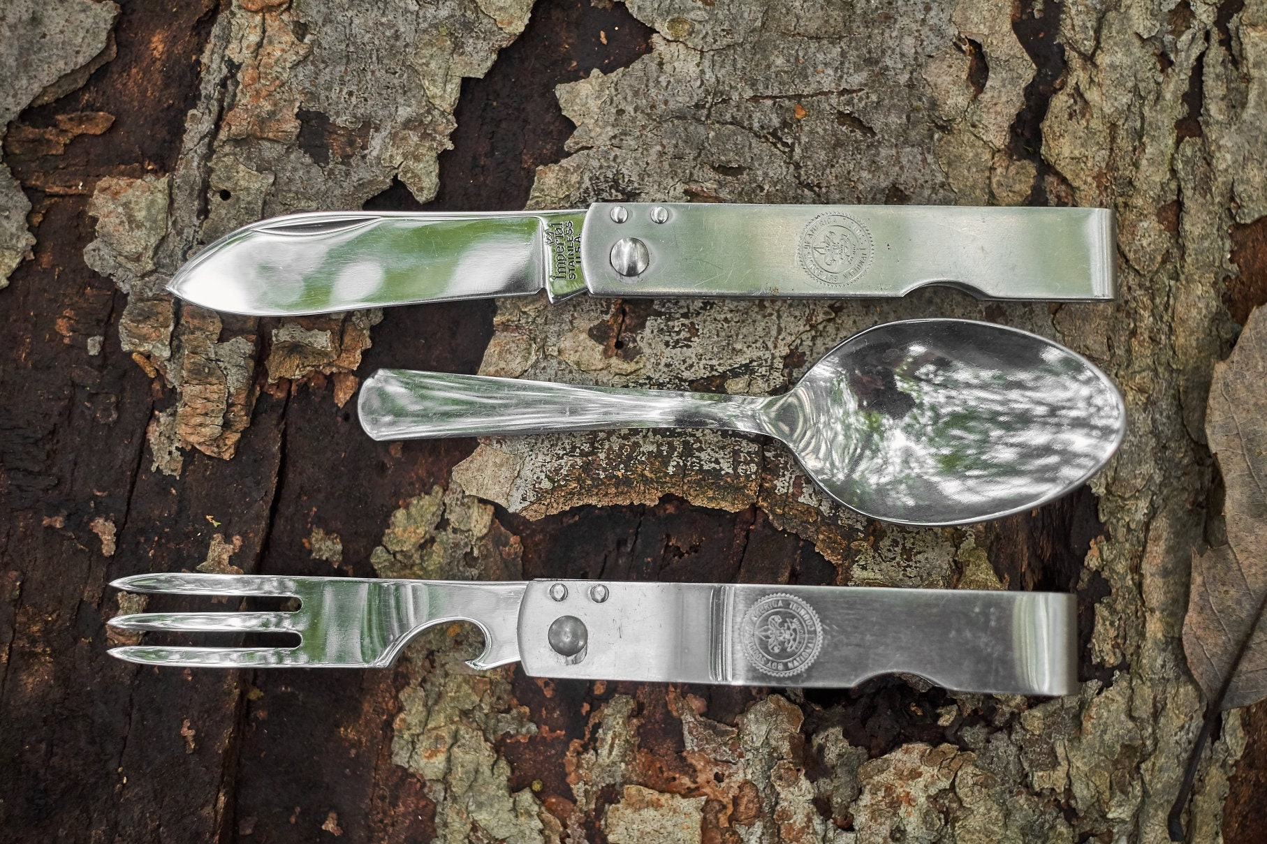 Vintage Boy Scouts of America camping utensil set with original case