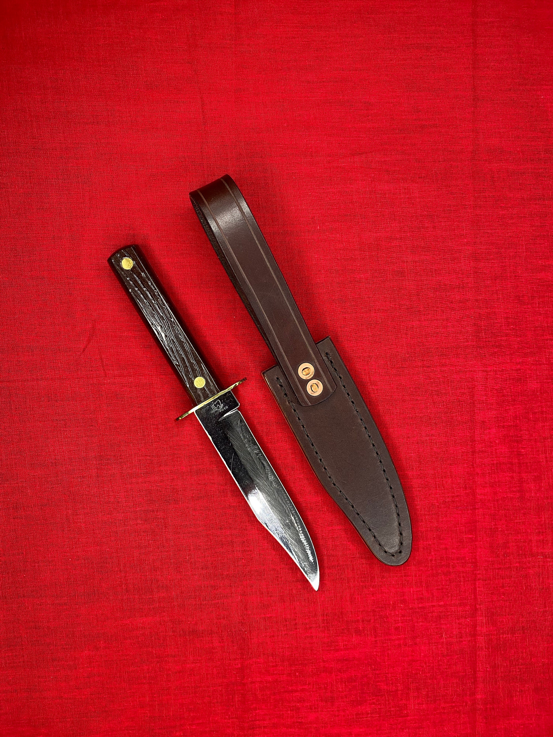 Vintage Hammer Brand Fixed Blade knife with handmade leather sheath