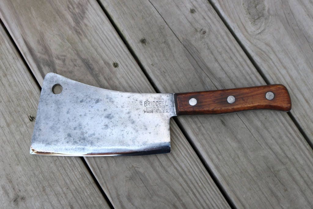 Vintage Briddell meat cleaver butcher knife 14 long, 8 blade, heavy+thick  USA