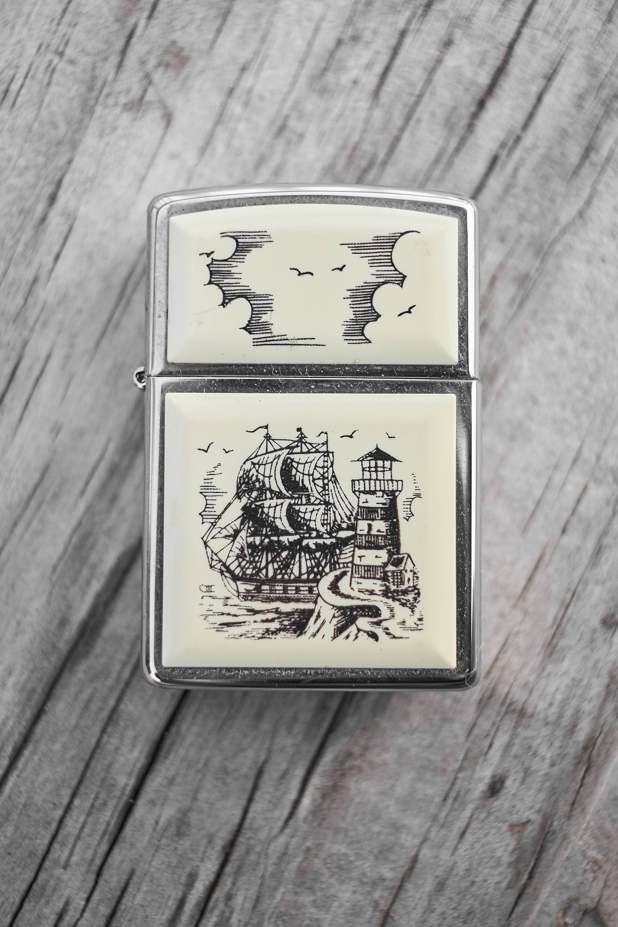 【極美品】Zippo SCRIMSHAW SHIP ヴィンテージ ZIPPO VINTAGE COLLECTIBLE LIGHTER SLIM SCRIMSHAW SHIP AND