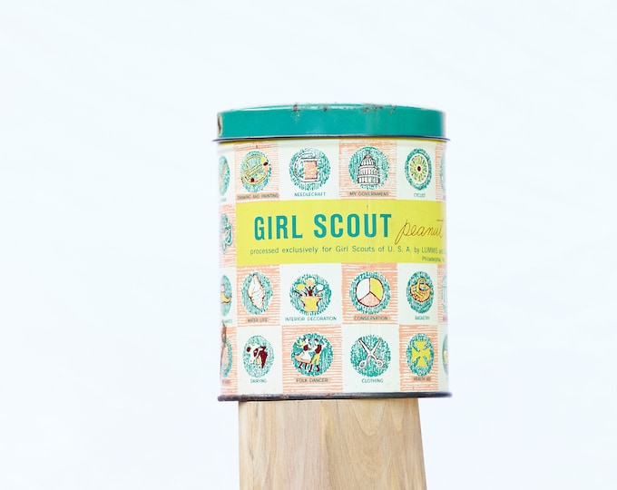 Vintage Girl Scout Peanut Crunch Tin Can