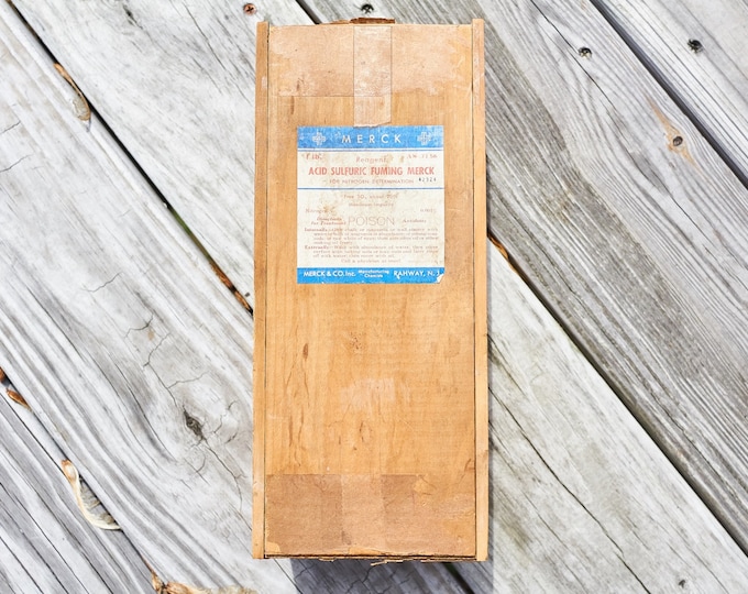 Vintage wooden dove tail box from Merck & Co