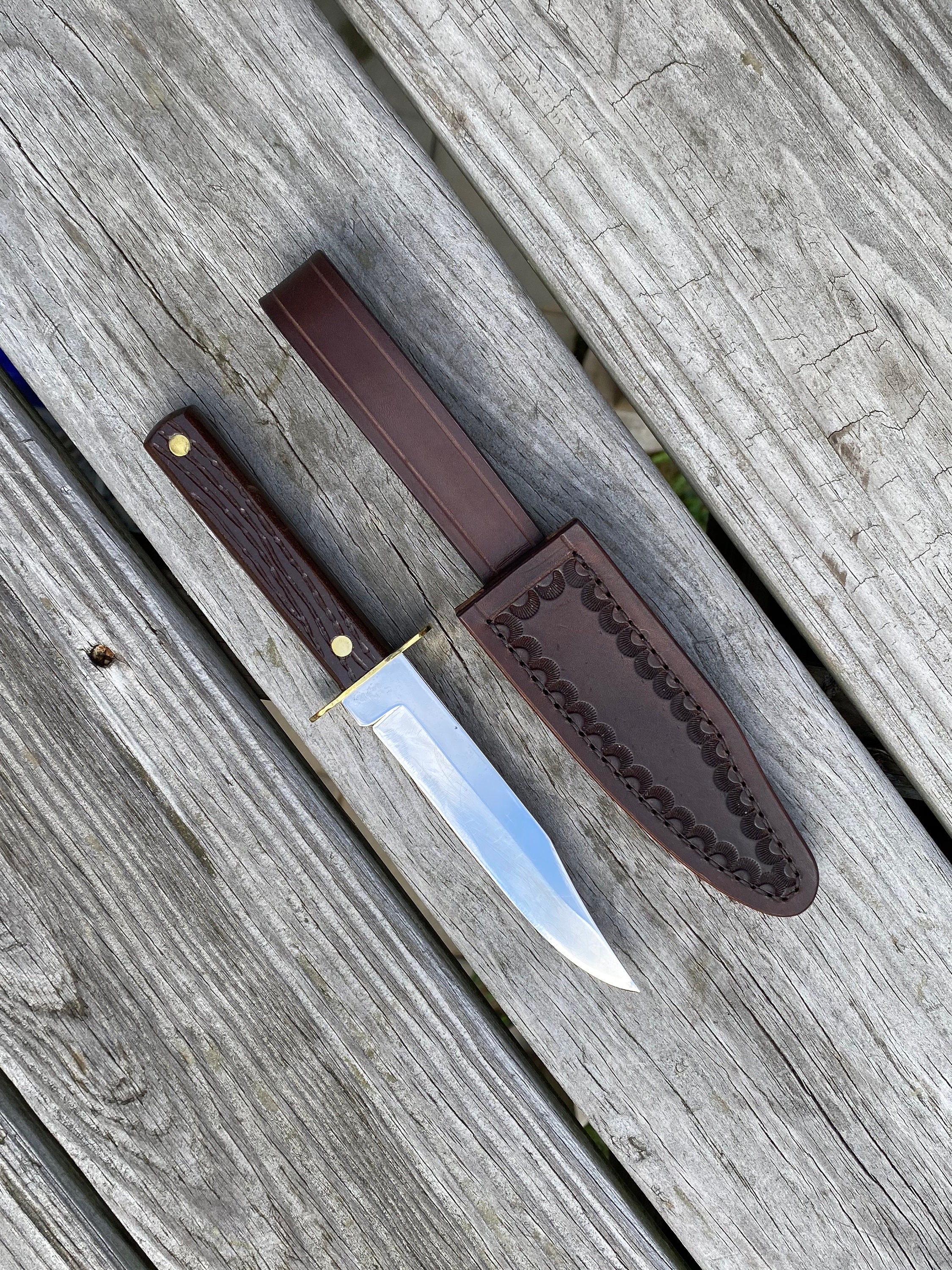 Vintage Hammer Brand Fixed Blade knife with handmade leather sheath