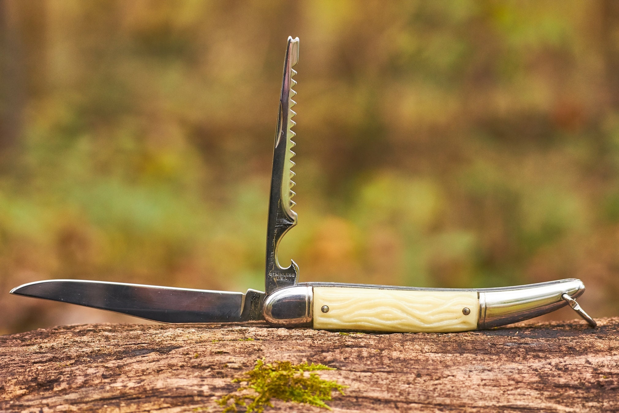 Vintage Pocket knife Colonial Fish knife glow in the dark vintage