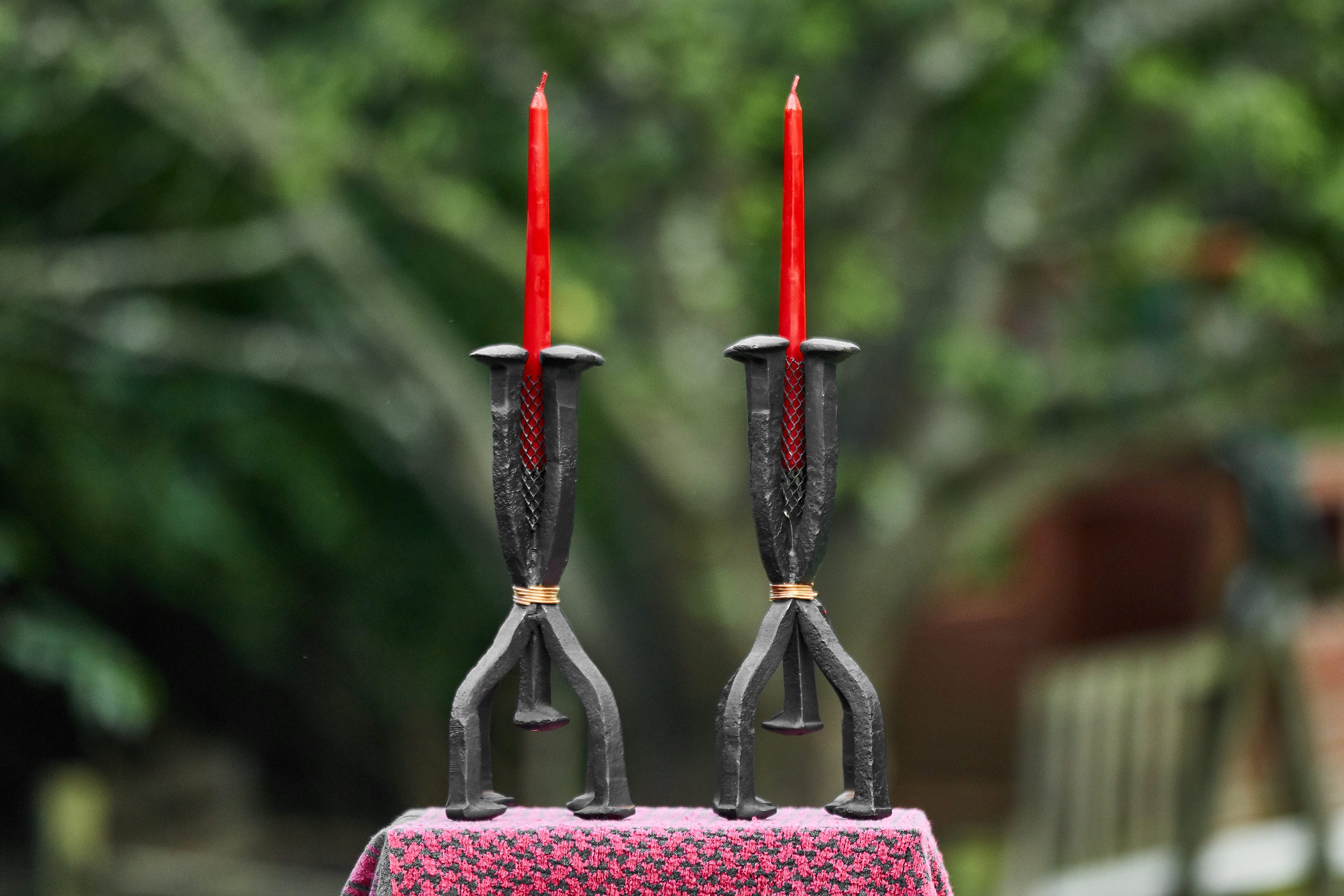 Railroad Spike Candle Holders set handmade weld art