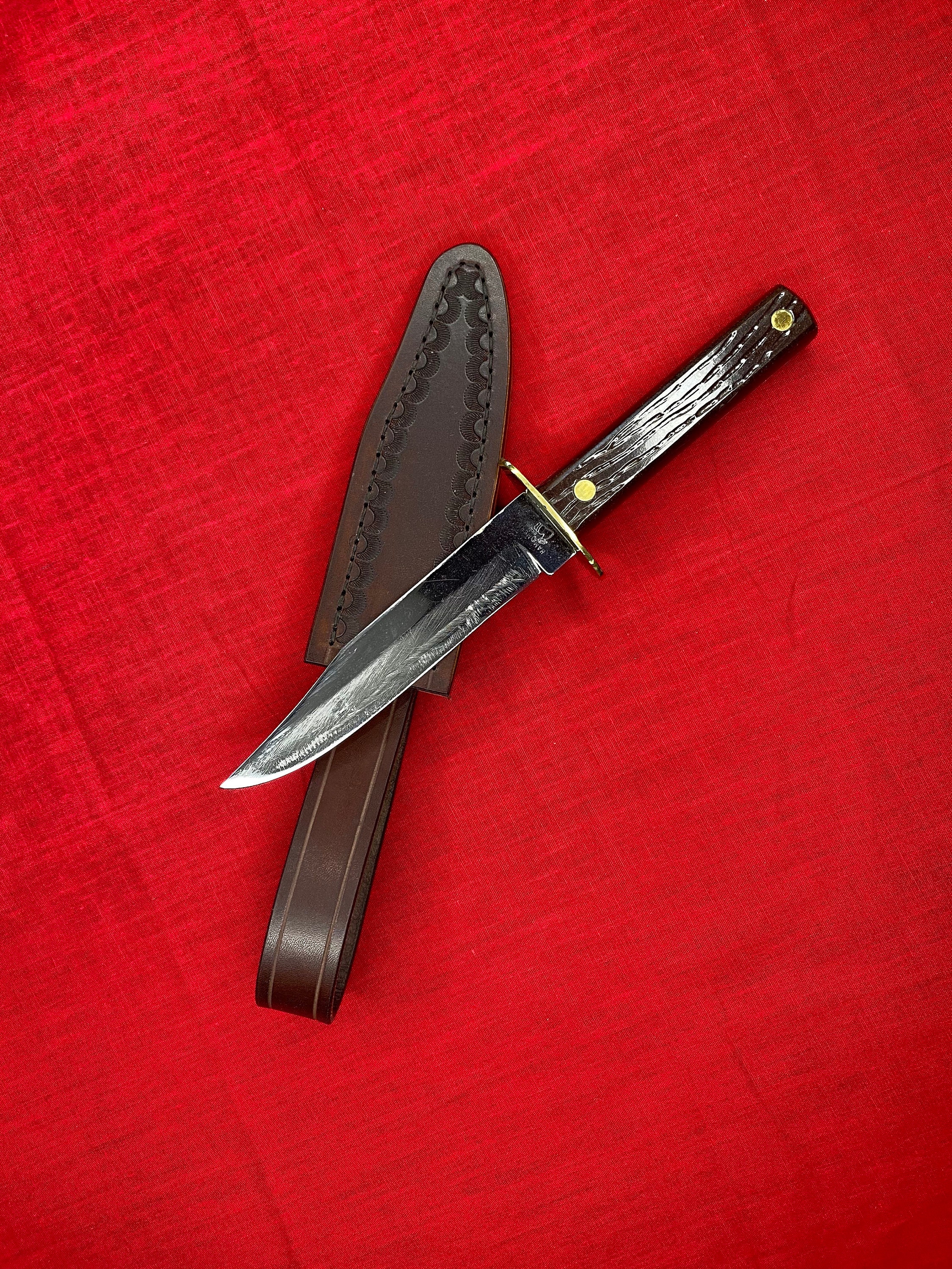 Vintage Hammer Brand Fixed Blade knife with handmade leather sheath