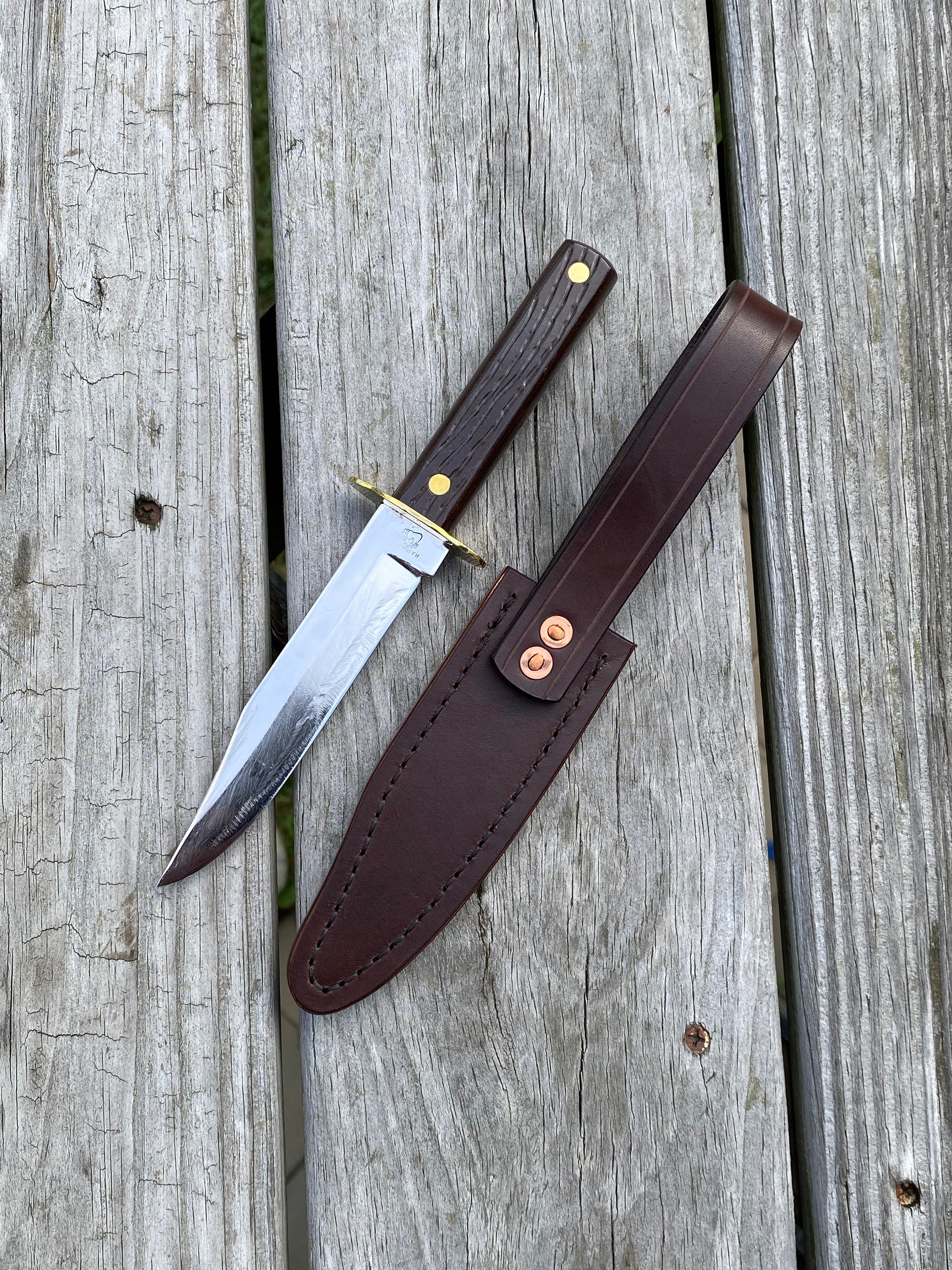 Vintage Hammer Brand Fixed Blade knife with handmade leather sheath