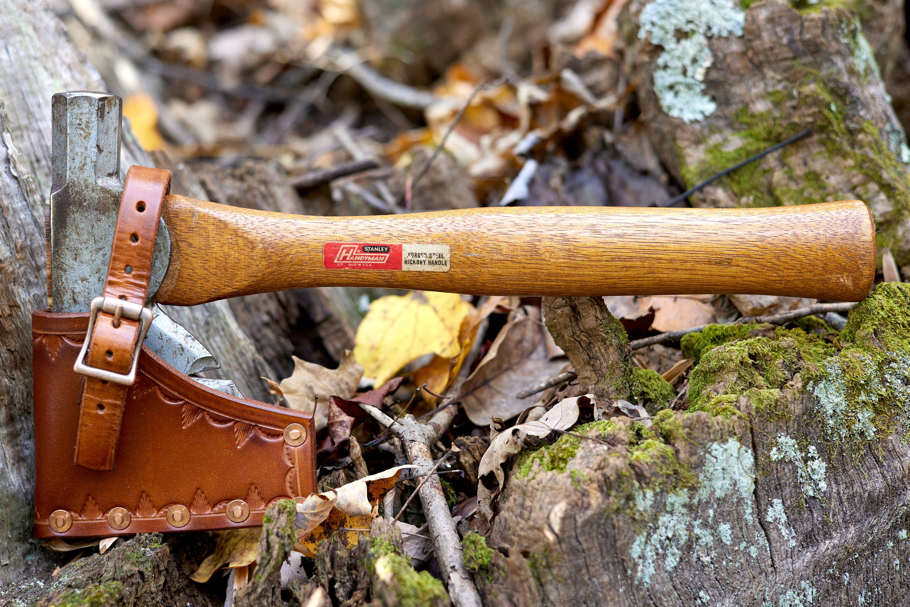 Vintage Stanley Handyman Hatchet with handmade leather sheath