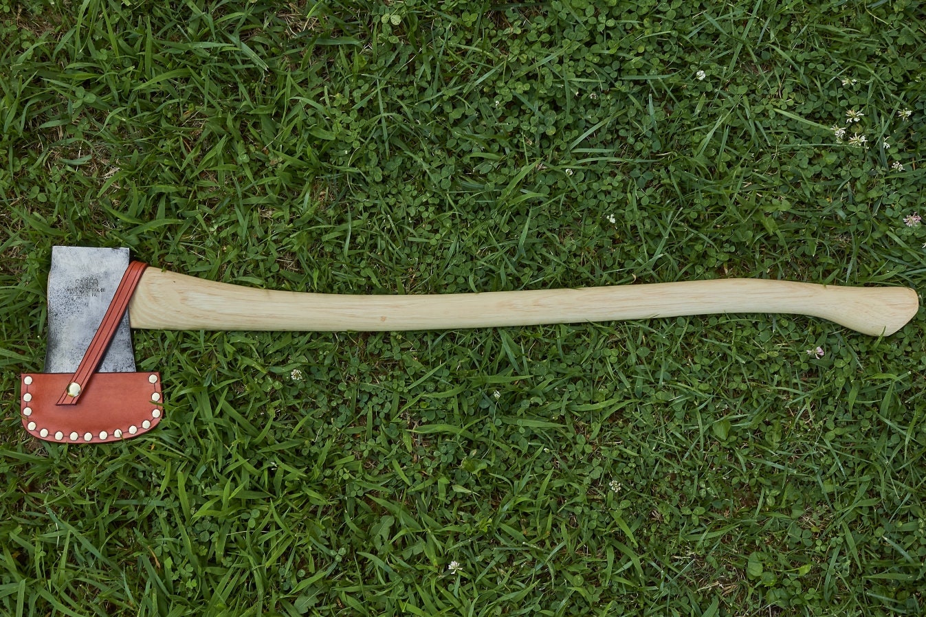 Vintage Sager axe from Warren Axe and Tool Co with handmade leather sheath