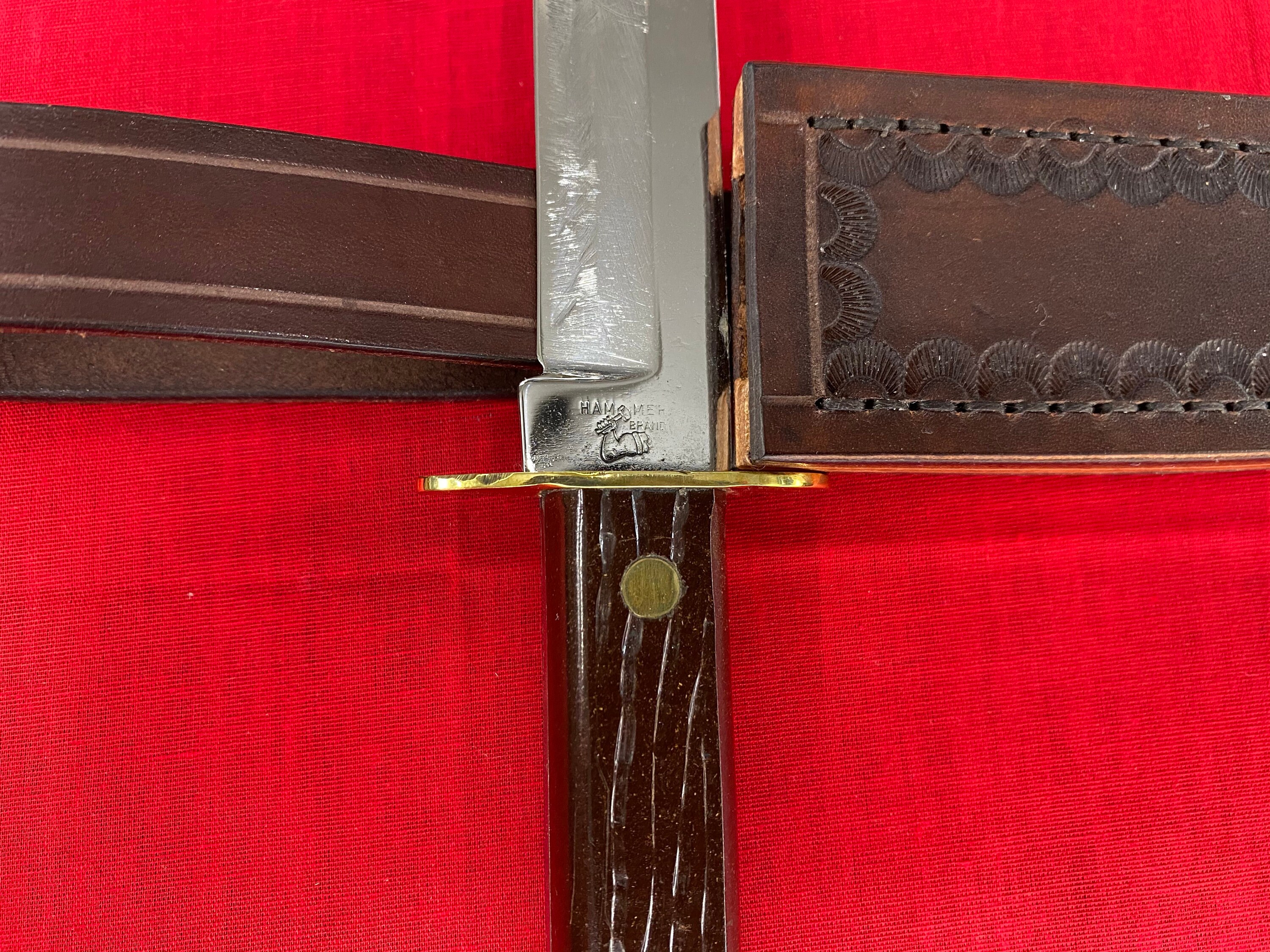 Vintage Hammer Brand Fixed Blade knife with handmade leather sheath