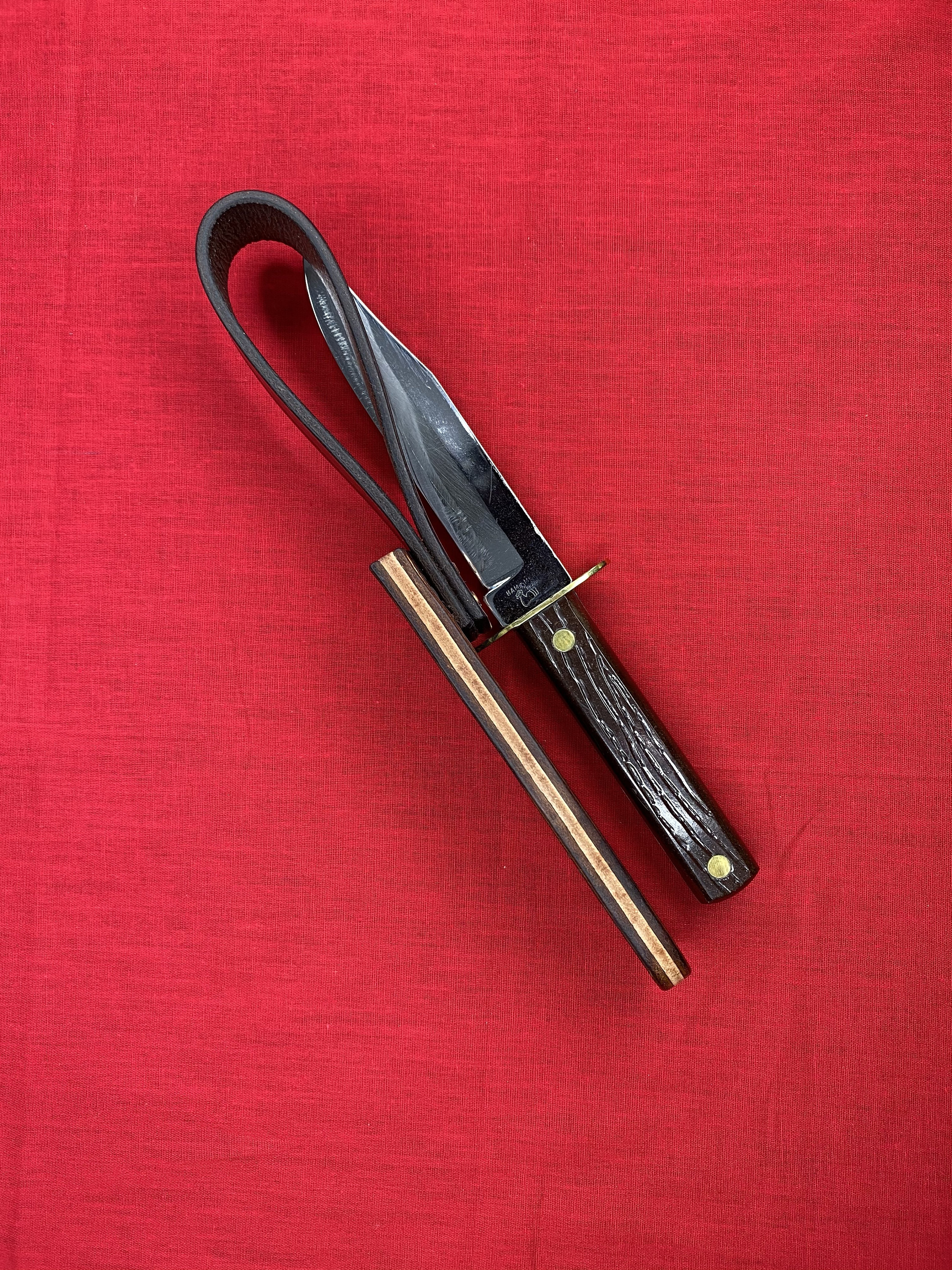 Vintage Hammer Brand Fixed Blade knife with handmade leather sheath