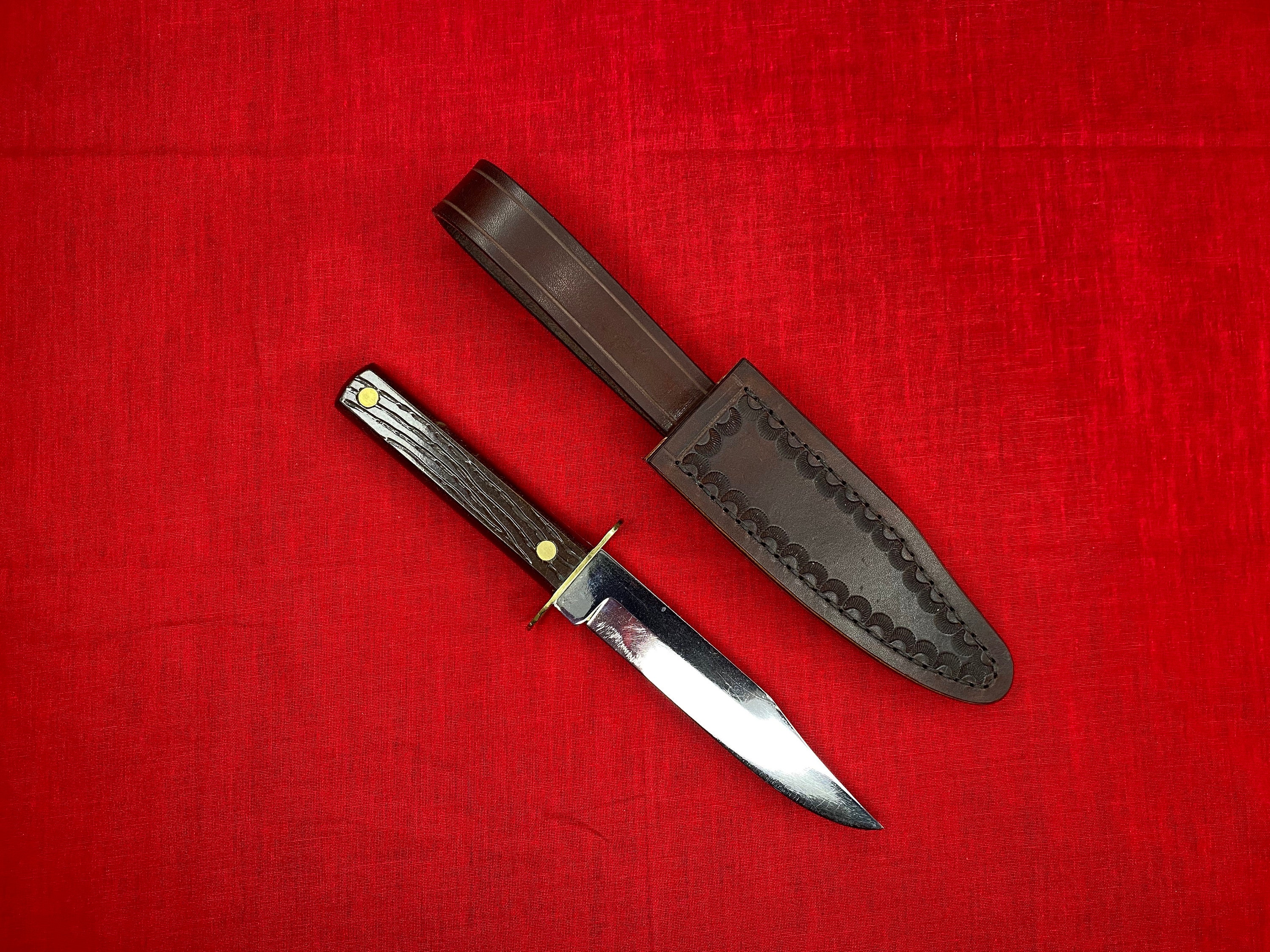 Vintage Hammer Brand Fixed Blade knife with handmade leather sheath