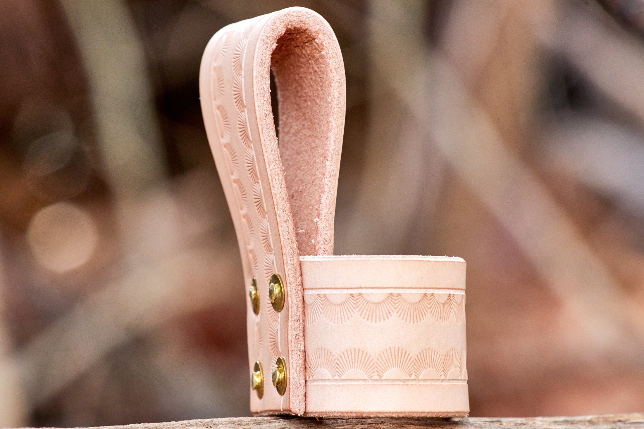 Axe Belt Loop Hand Tooled Leather Axe or Hatchet Belt loop with Brass