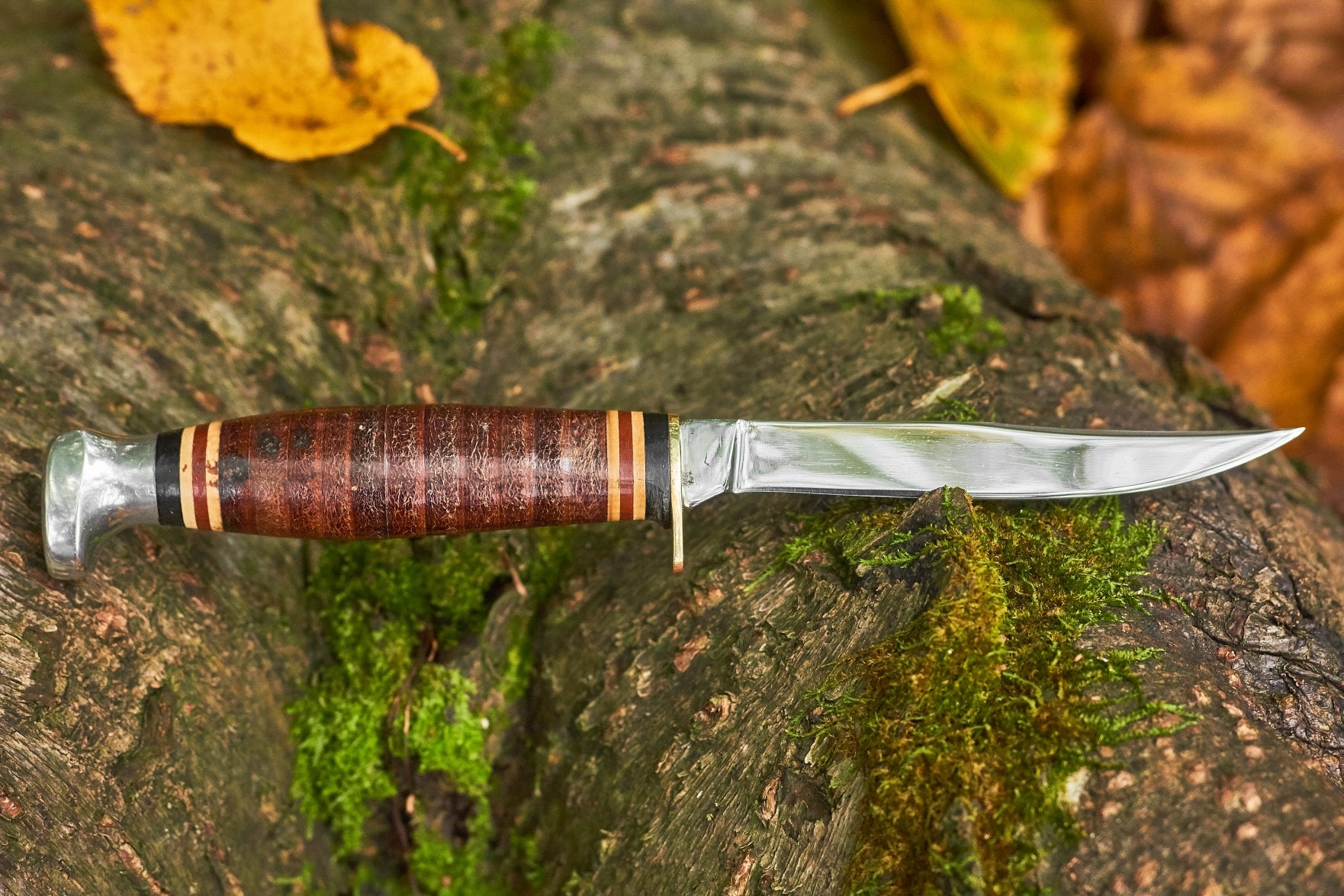 Vintage Kabar fixed blade knife with stacked leather handle 1224