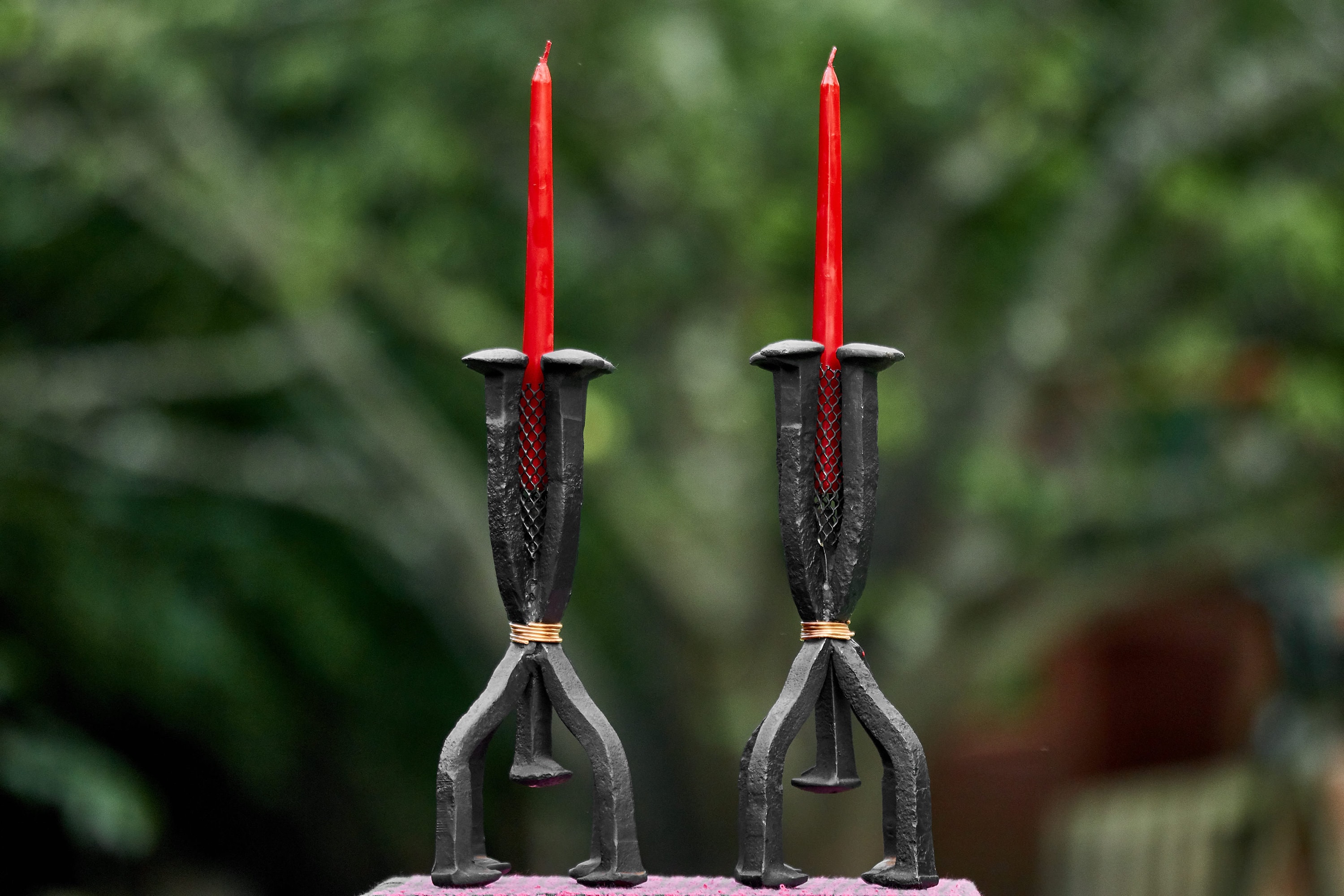 Railroad Spike Candle Holders set handmade weld art