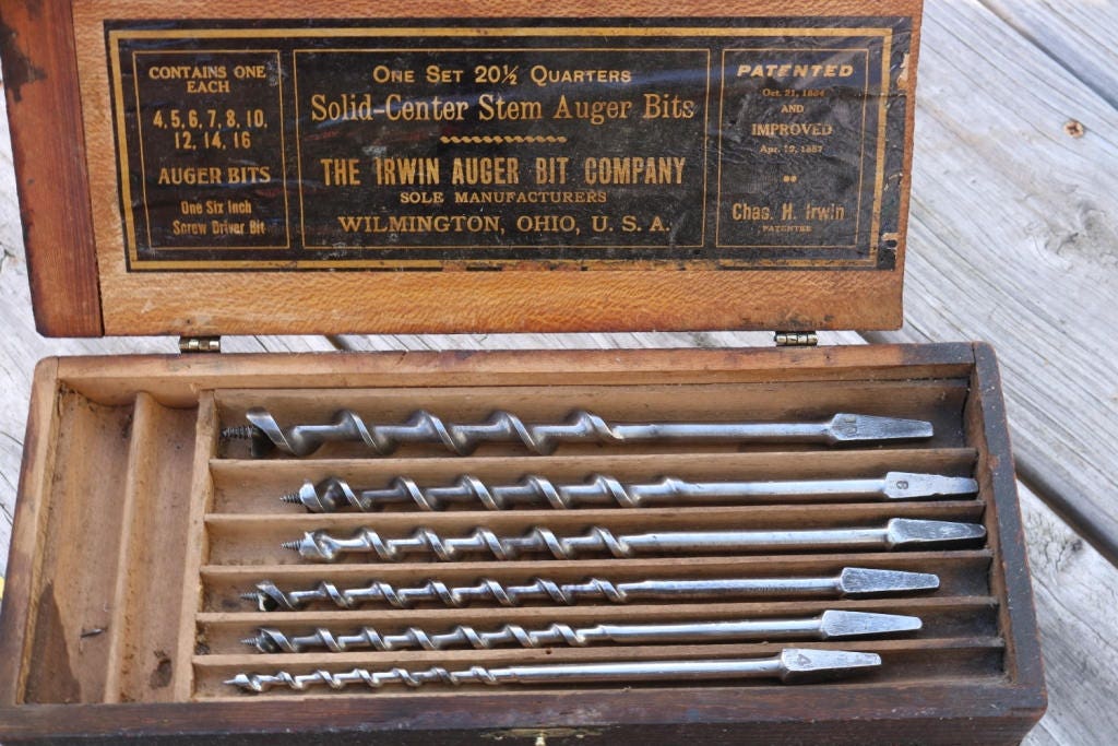 Vintage Irwin Auger bit set with orginal wood box