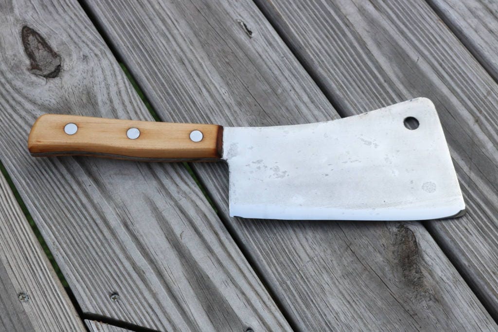 Vintage Briddell meat cleaver butcher knife 14 long, 8 blade, heavy+thick  USA