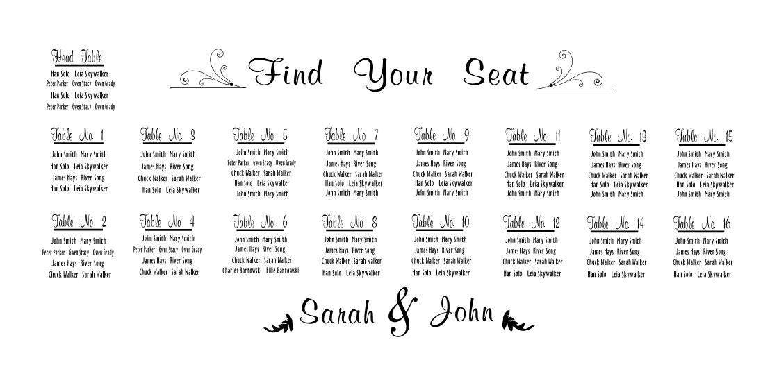 Custom wedding seating chart wall decal wedding signs Etsy