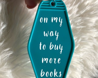 On my way to buy more books, Retro Motel Keychain, cute motel keychains, Bookish, cute gifts for her, Book worm, Book lover gift,  Readers