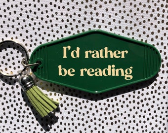 I'd rather be reading, Retro Motel Keychain, cute motel keychains, Bookish gifts, cute gifts for her, Book worm, Book lover gifts, Reader