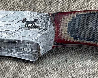 Laughing Coyote Knives Damascus All American Skinner (Red/White/Blue Micarta 2023)