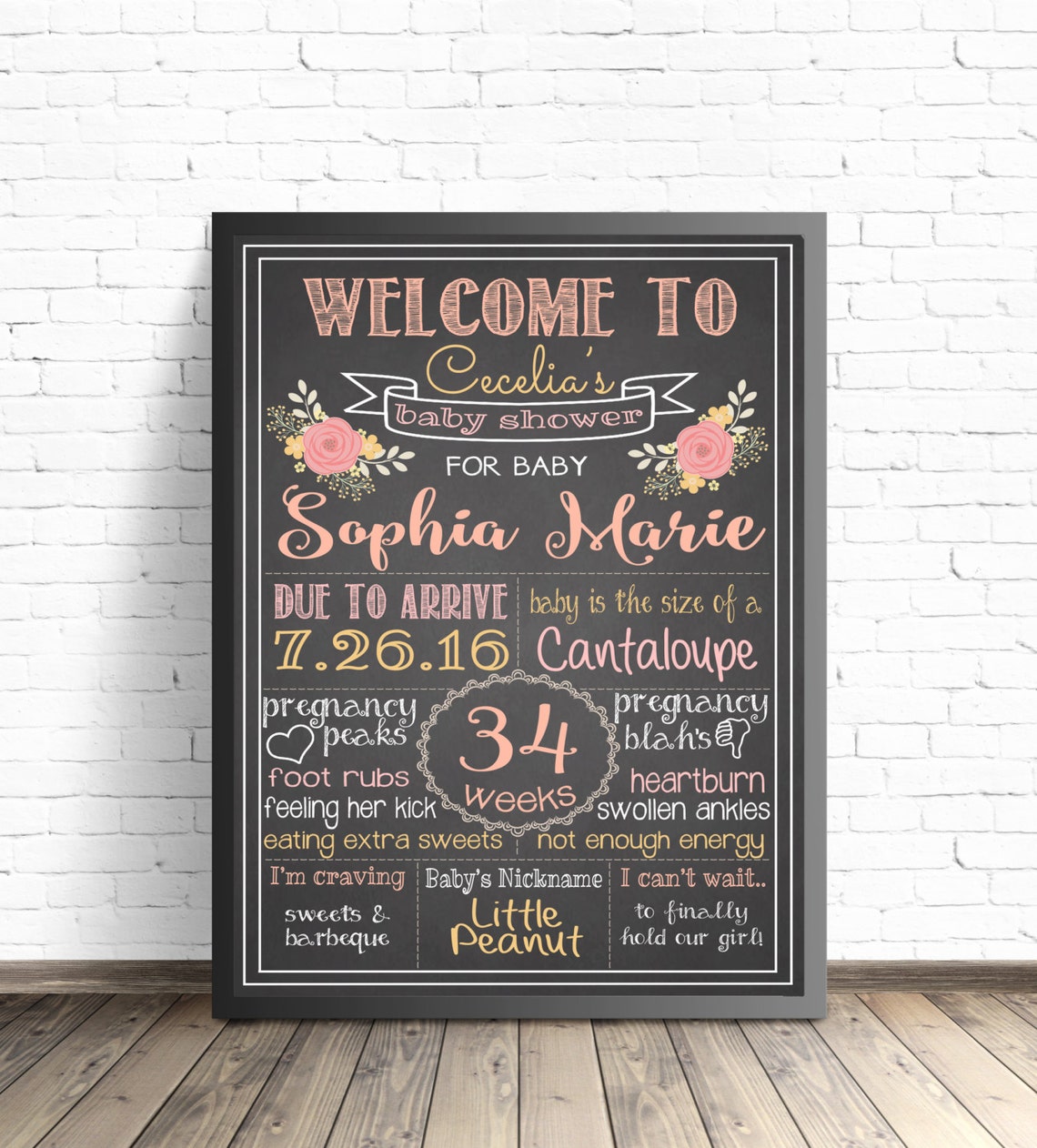 Floral Baby Shower Chalkboard Sign Shabby Chic Nursery Decor Etsy