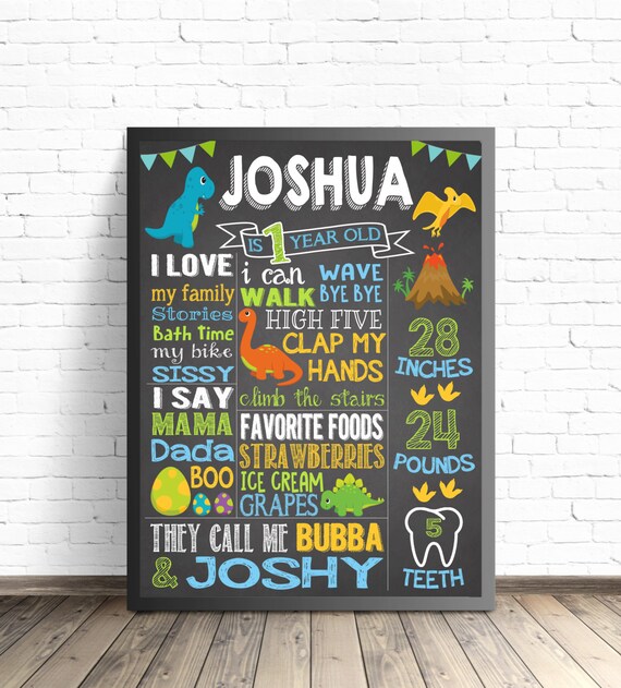 Dinosaur First Birthday Chalkboard Sign Dinosaur Party Etsy