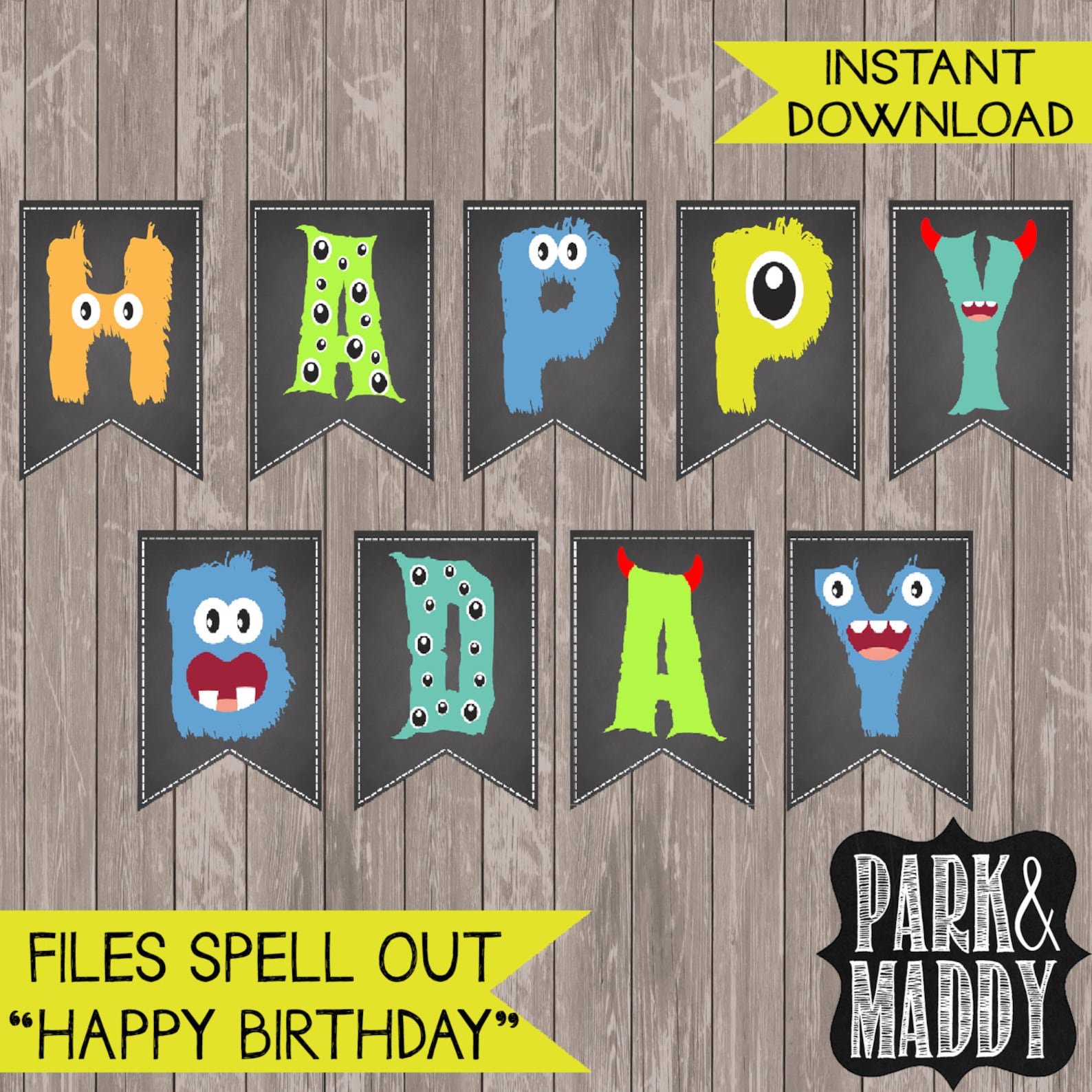 little-monster-birthday-banner-chalkboard-printable-monster-etsy