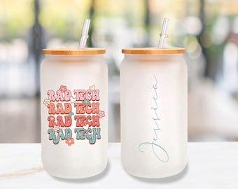 Rad Tech cup, radiation technologist iced coffee cup, x-ray tech, X-ray cup, medical job cup, X-ray Libbey glass