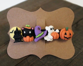 Halloween Obsessed Girl Hair Clip | Halloween Hair Clip | Black Cats Hair Clip | Pumpkin Hair Clip | Witches Hair Clip | Halloween Barrette