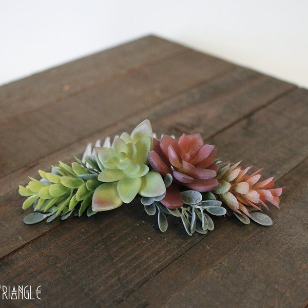 New Comb Line- Handmade Assorted Sedum Succulents Hops Arrangement with Foliage Succulent Hair Comb (faux succulents, medium comb) Comb #3