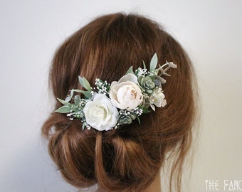 CUSTOM Bridal Hair Comb- *Please Read Description*-Succulents, Ivory Rose, Pale Pink Peony, Eucalyptus, Foliage, Baby's Breath Hair Comb