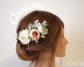 Custom for Ashley ONLY-Match Bouquet | Handmade White/Ivory Peonies, Blush Pink Floral, Lamb's Ear, Eucalyptus, Foliage, & Accents Hair Comb