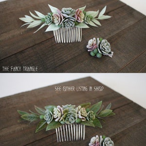 Get Both Handmade Succulent Symmetrical Light Green Leaf Side Comb & Mini Succulents Alligator Hair Clip faux succulents image 8