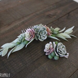 Get Both Handmade Succulent Symmetrical Light Green Leaf Side Comb & Mini Succulents Alligator Hair Clip faux succulents image 5